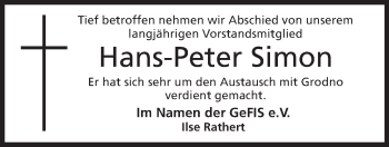 Anzeige von Hans-Peter Simon von Mindener Tageblatt