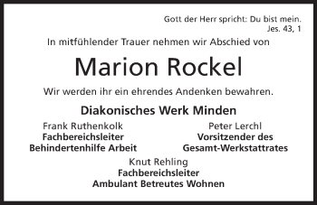 Anzeige von Marion Rockel von Mindener Tageblatt