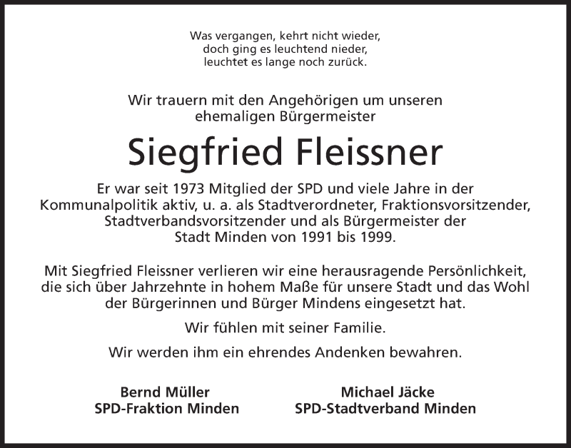  Traueranzeige für Siegfried Fleissner vom 17.04.2013 aus Mindener Tageblatt