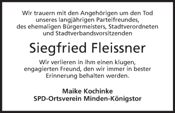 Anzeige von Siegfried Fleissner von Mindener Tageblatt