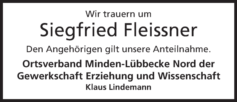  Traueranzeige für Siegfried Fleissner vom 18.04.2013 aus Mindener Tageblatt