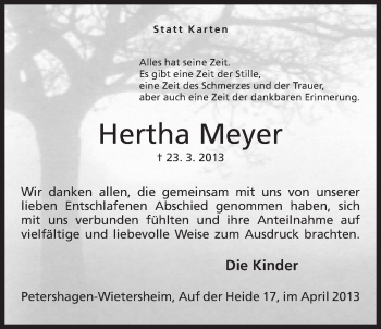 Anzeige von Hertha Meyer von Mindener Tageblatt