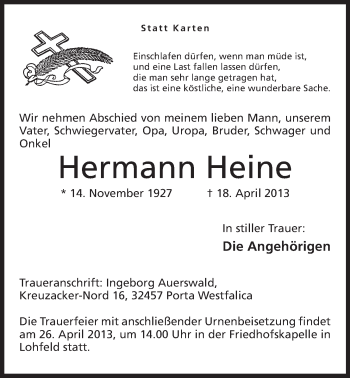Anzeige von Hermann Heine von Mindener Tageblatt