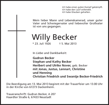 Anzeige von Willy Becker von Mindener Tageblatt