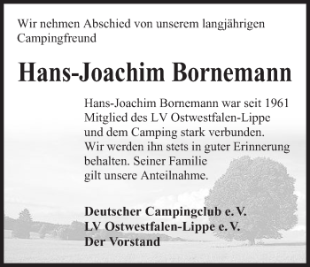 Anzeige von Hans-Joachim Bornemann von Mindener Tageblatt