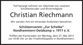 Anzeige von Christian Riechmann von Mindener Tageblatt