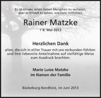 Anzeige von Rainer Matzke von Mindener Tageblatt