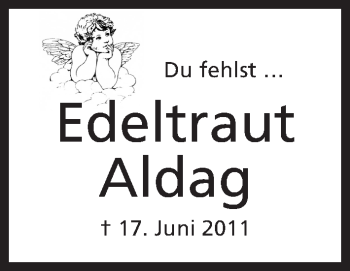 Anzeige von Edeltraud Aldag von Mindener Tageblatt