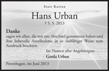 Anzeige von Hans Urban von Mindener Tageblatt