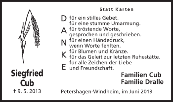 Anzeige von Siegfried Cub von Mindener Tageblatt