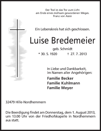 Anzeige von Luise Bredemeier von Mindener Tageblatt