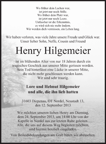 Anzeige von Henry Hilgemeier von Mindener Tageblatt