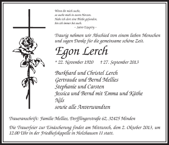 Anzeige von Egon Lerch von Mindener Tageblatt