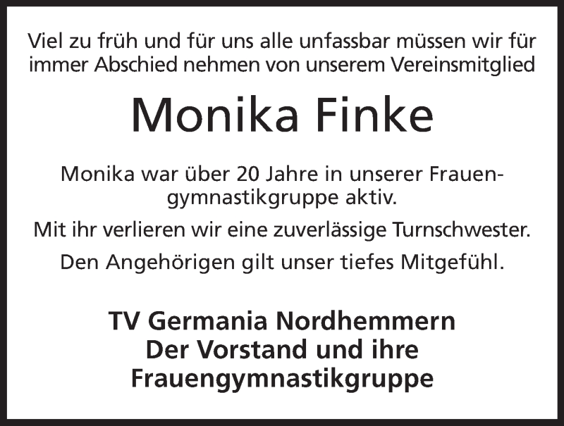  Traueranzeige für Monika Finke vom 19.10.2013 aus Mindener Tageblatt