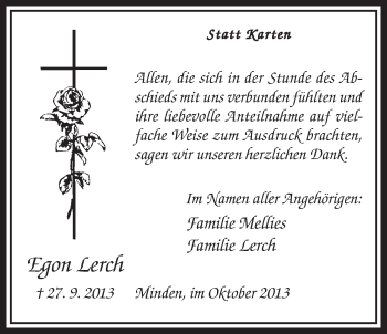 Anzeige von Egon Lerch von Mindener Tageblatt