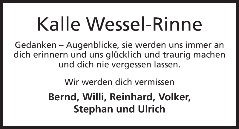  Traueranzeige für Karl Ernst Wessel-Rinne vom 01.11.2013 aus Mindener Tageblatt