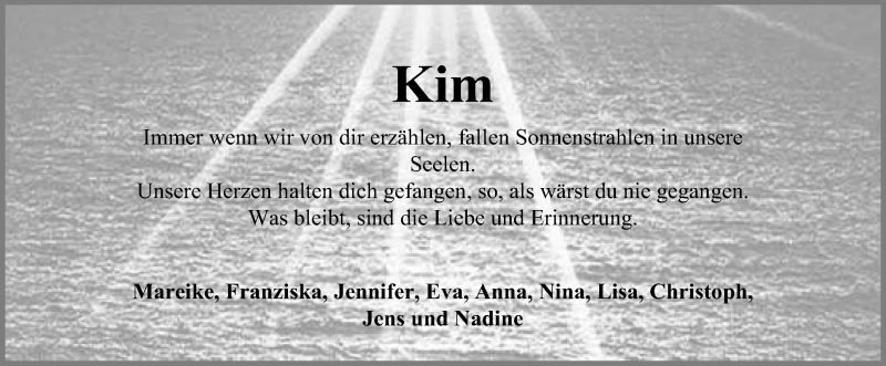 Traueranzeige für Kim Marie Niemann vom 05.11.2013 aus Mindener Tageblatt