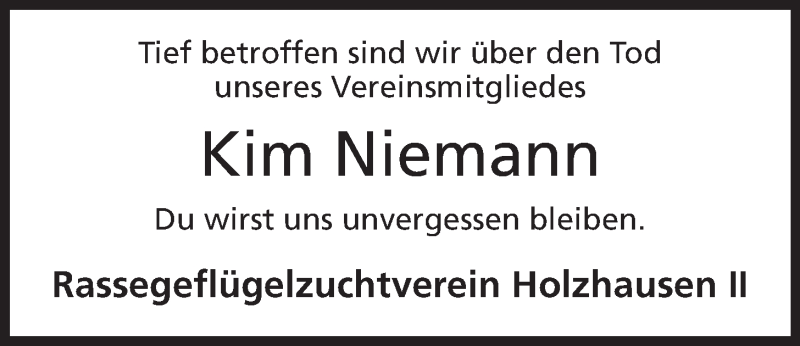  Traueranzeige für Kim Marie Niemann vom 06.11.2013 aus Mindener Tageblatt