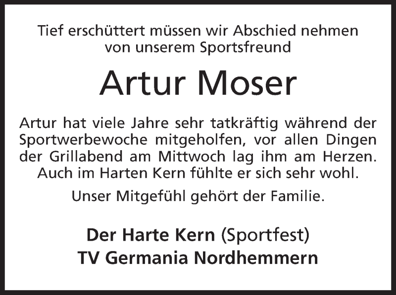  Traueranzeige für Artur Moser vom 28.01.2016 aus Mindener Tageblatt
