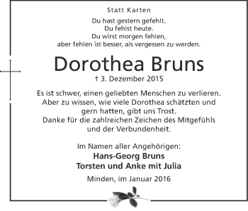 Anzeige von Dorothea Bruns von Mindener Tageblatt