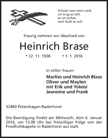 Anzeige von Heinrich Brase von Mindener Tageblatt