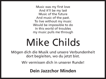 Anzeige von Mike Childs von Mindener Tageblatt