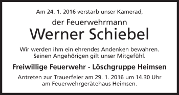 Anzeige von Werner Schiebel von Mindener Tageblatt