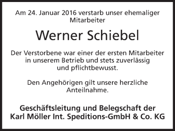 Anzeige von Werner Schiebel von Mindener Tageblatt