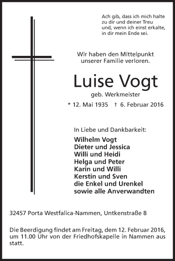 Anzeige von Luise Vogt von Mindener Tageblatt