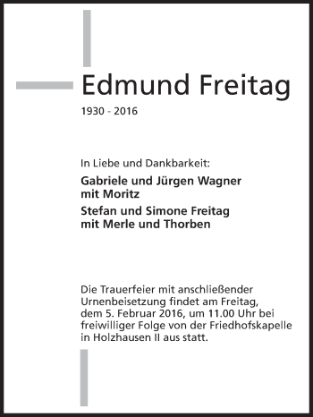 Anzeige von Edmund Freitag von Mindener Tageblatt