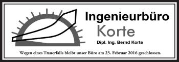 Anzeige von Bernd Korte von Mindener Tageblatt
