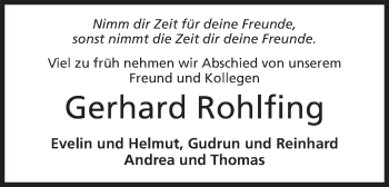 Anzeige von Gerhard Rohlfing von Mindener Tageblatt