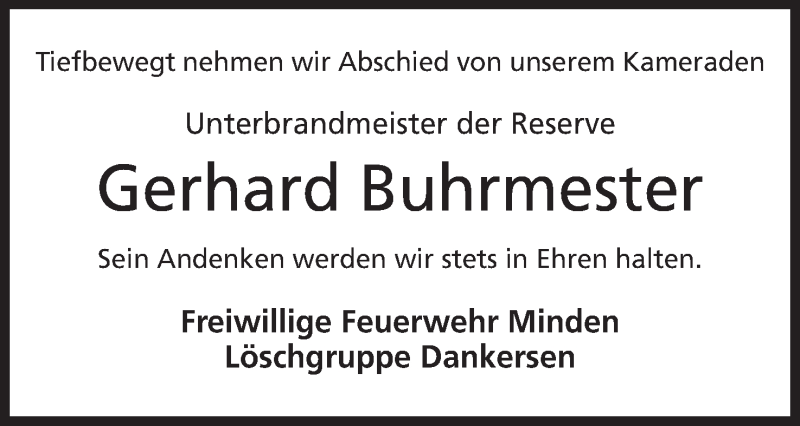  Traueranzeige für Gerhard Buhrmester vom 10.02.2016 aus Mindener Tageblatt