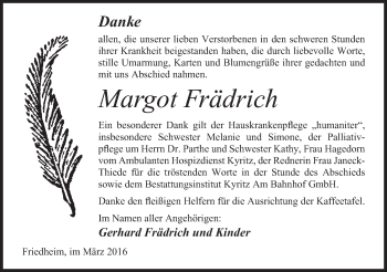 Anzeige von Margot Frädrich von Mindener Tageblatt