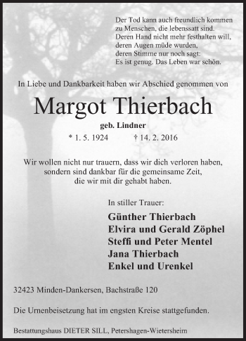 Anzeige von Margot Thierbach von Mindener Tageblatt