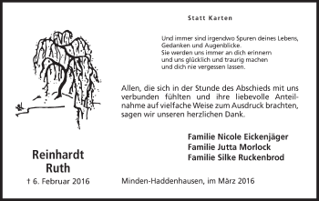 Anzeige von Reinhardt Ruth von Mindener Tageblatt