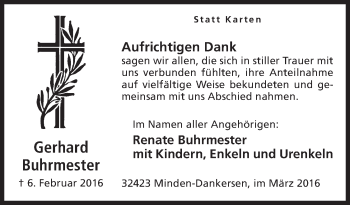 Anzeige von Gerhard Buhrmester von Mindener Tageblatt