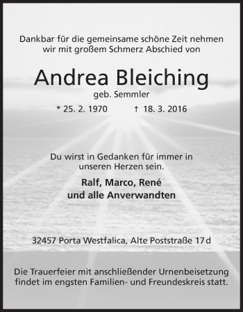 Anzeige von Andrea Bleithing von Mindener Tageblatt