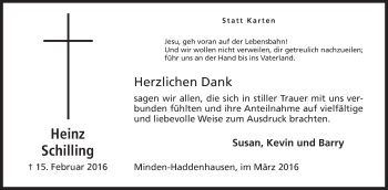 Anzeige von Heinz Schilling von Mindener Tageblatt