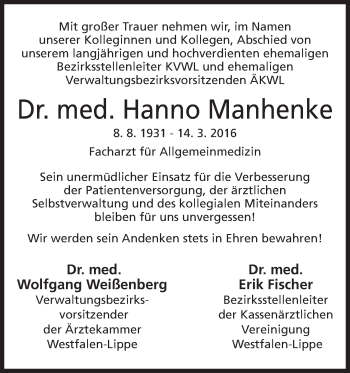 Anzeige von Hanno Manhenke von Mindener Tageblatt