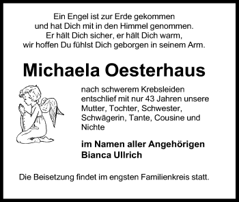 Anzeige von Michaela Oesterhaus von Mindener Tageblatt