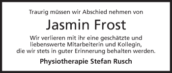 Anzeige von Jasmin Frost von Mindener Tageblatt