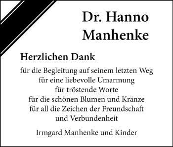 Anzeige von Hanno Manhenke von Mindener Tageblatt