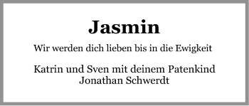 Anzeige von Jasmin  von Mindener Tageblatt