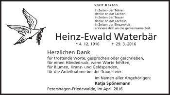 Anzeige von Heinz-Ewald Waterbär von Mindener Tageblatt