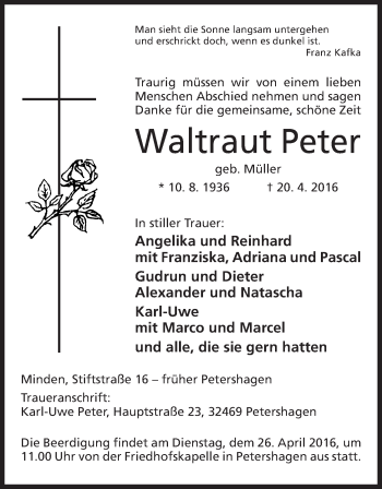Anzeige von Waltraut Peter von Mindener Tageblatt