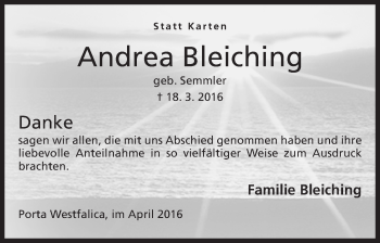 Anzeige von Andrea Bleiching von Mindener Tageblatt