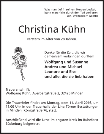 Anzeige von Christina Kühn von Mindener Tageblatt