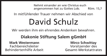 Anzeige von David Schulz von Mindener Tageblatt