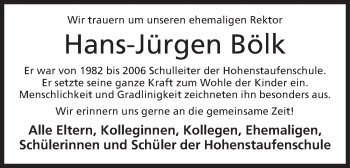 Anzeige von Hans-Jürgen Bölk von Mindener Tageblatt